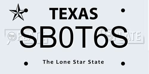 SB0T6S Texas License Plate