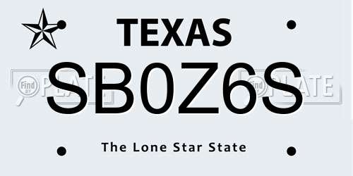 SB0Z6S Texas License Plate
