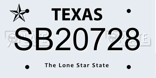 SB20728 Texas License Plate
