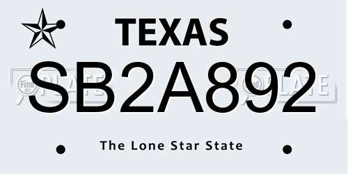 SB2A892 Texas License Plate