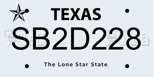 SB2D228 Texas License Plate