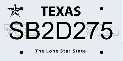 SB2D275 Texas License Plate