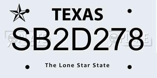 SB2D278 Texas License Plate