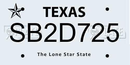 SB2D725 Texas License Plate