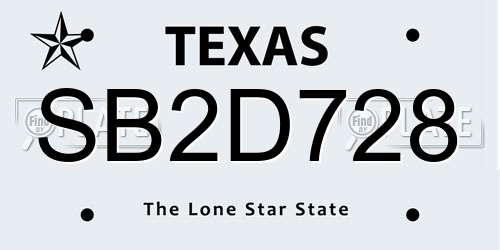 SB2D728 Texas License Plate
