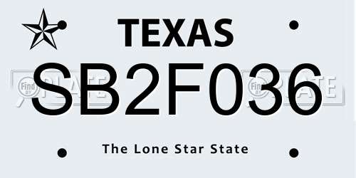 SB2F036 Texas License Plate