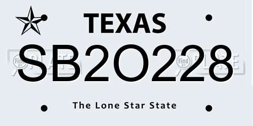 SB2O228 Texas License Plate