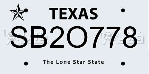 SB2O778 Texas License Plate