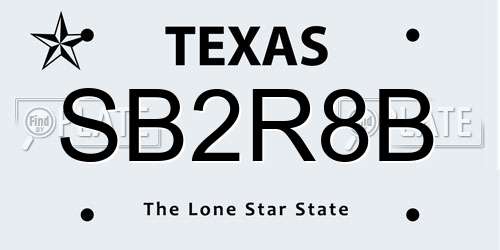 SB2R8B Texas License Plate