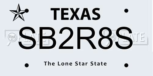 SB2R8S Texas License Plate