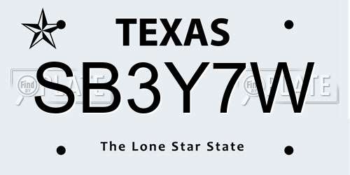 SB3Y7W Texas License Plate