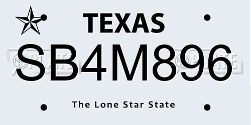 SB4M896 Texas License Plate