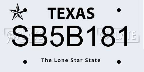 SB5B181 Texas License Plate