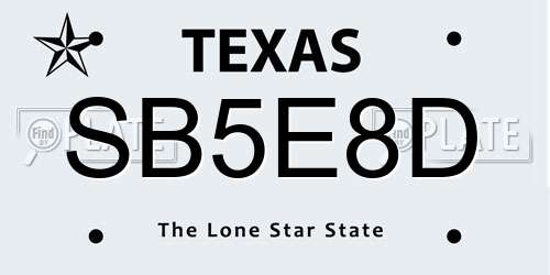 SB5E8D Texas License Plate