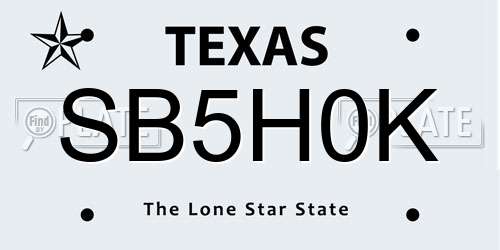 SB5H0K Texas License Plate