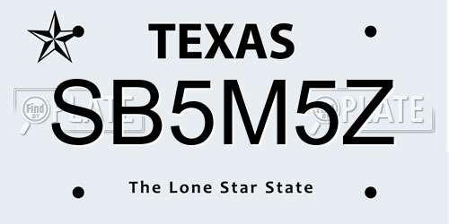 SB5M5Z Texas License Plate