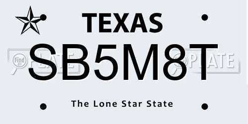 SB5M8T Texas License Plate