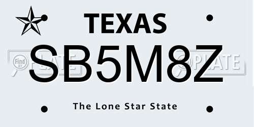 SB5M8Z Texas License Plate