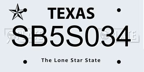 SB5S034 Texas License Plate