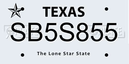 SB5S855 Texas License Plate
