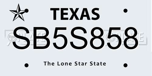 SB5S858 Texas License Plate