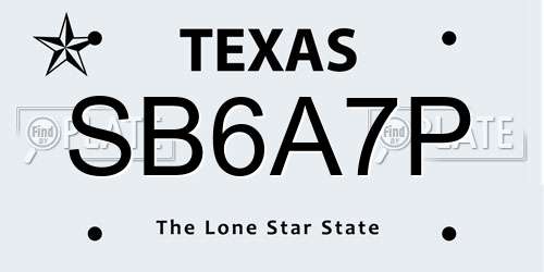 SB6A7P Texas License Plate
