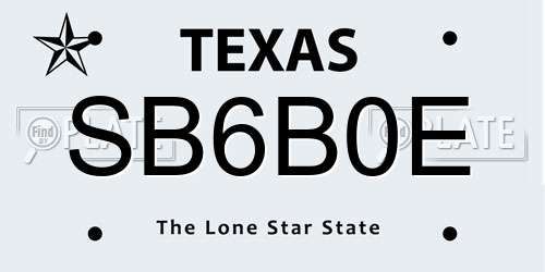 SB6B0E Texas License Plate