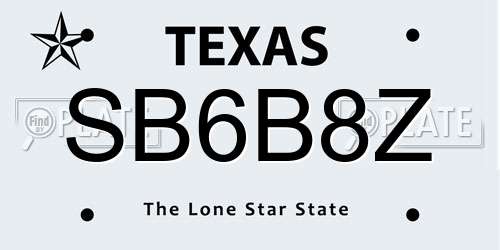 SB6B8Z Texas License Plate