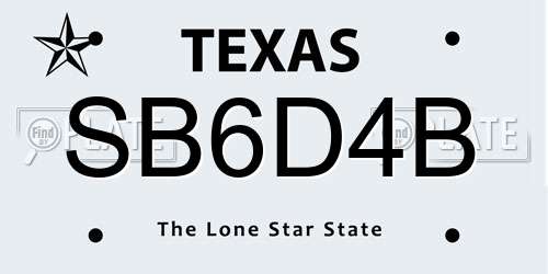 SB6D4B Texas License Plate
