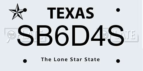 SB6D4S Texas License Plate