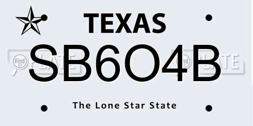 SB6O4B Texas License Plate