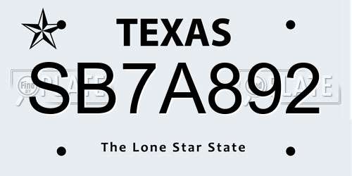 SB7A892 Texas License Plate