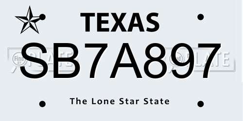 SB7A897 Texas License Plate