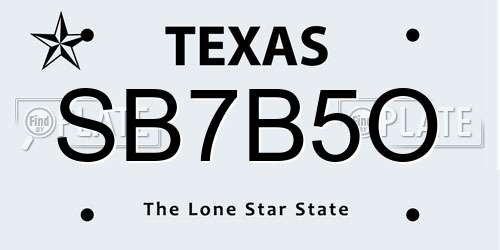 SB7B5O Texas License Plate