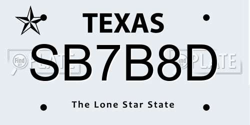 SB7B8D Texas License Plate