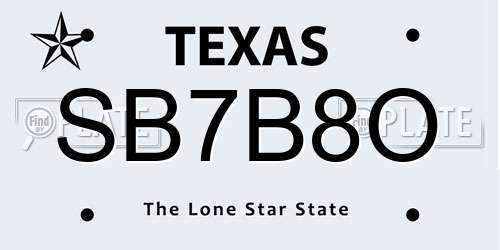 SB7B8O Texas License Plate