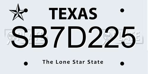 SB7D225 Texas License Plate