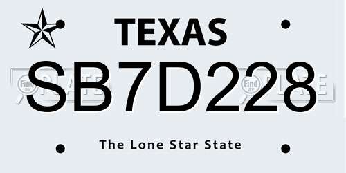 SB7D228 Texas License Plate