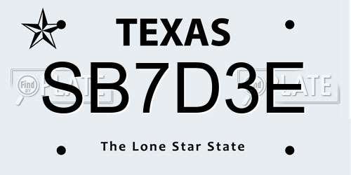 SB7D3E Texas License Plate