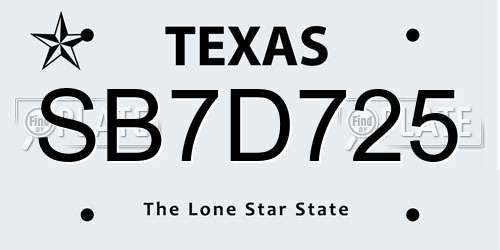 SB7D725 Texas License Plate