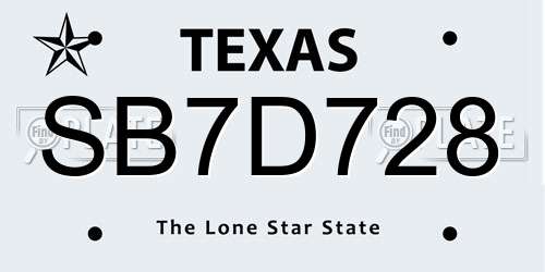 SB7D728 Texas License Plate