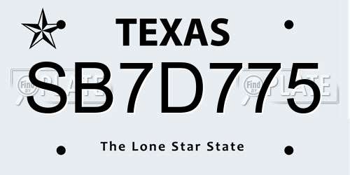 SB7D775 Texas License Plate