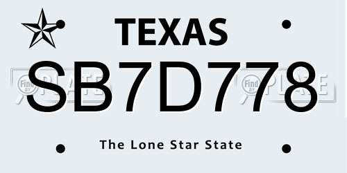 SB7D778 Texas License Plate
