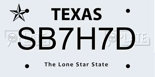 SB7H7D Texas License Plate