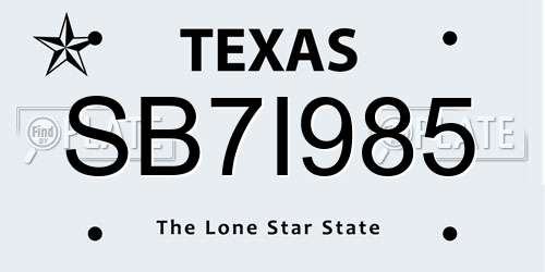 SB7I985 Texas License Plate