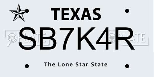 SB7K4R Texas License Plate