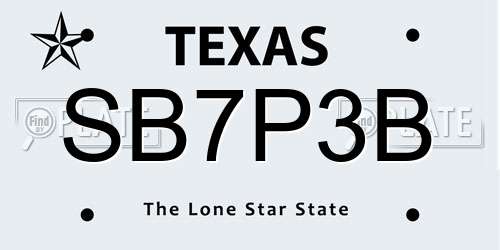 SB7P3B Texas License Plate