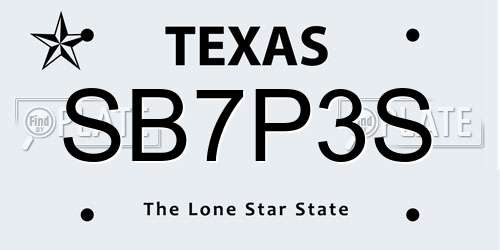 SB7P3S Texas License Plate