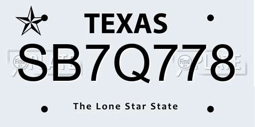 SB7Q778 Texas License Plate