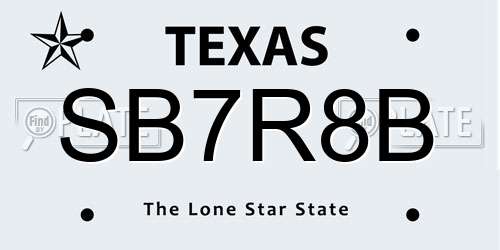 SB7R8B Texas License Plate